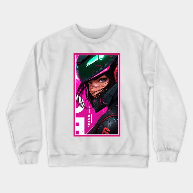 Anime Race Girl | Quality 3D Anime Artwork | Pink Red Black Blue Chibi Manga Anime Art Crewneck Sweatshirt by AlNoah